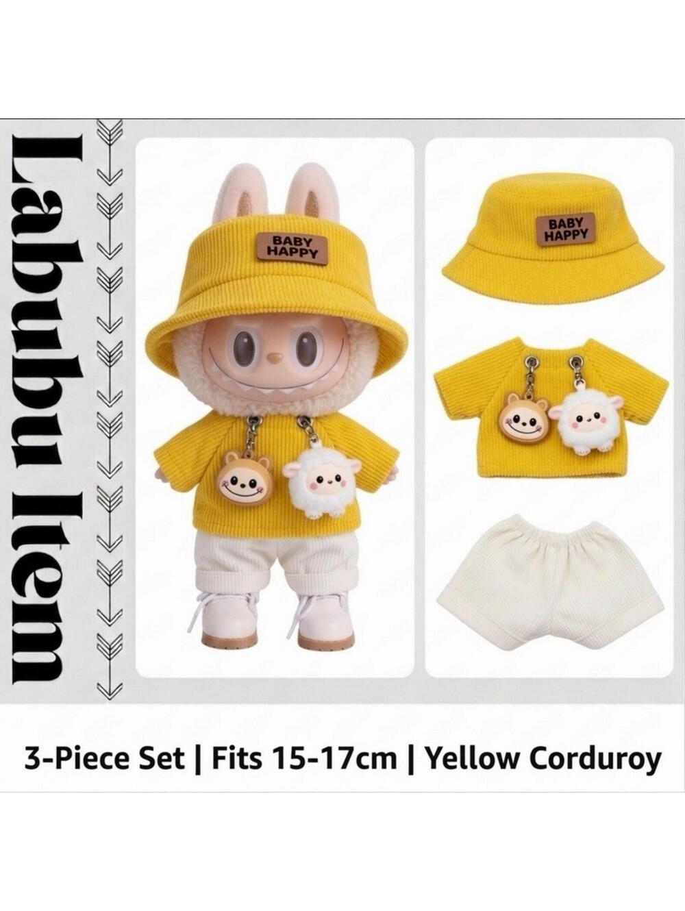 Labubu Doll Clothes Orange Knit 3-Piece Set Fits 15-17cm Plush Figure Costume